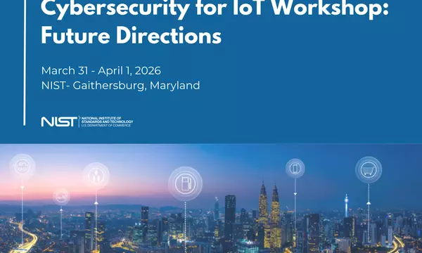 Event visual for Cybersecurity for IoT Workshop including city skyline