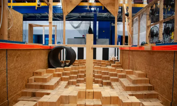 Wood blocks of different heights that a robot has to traverse