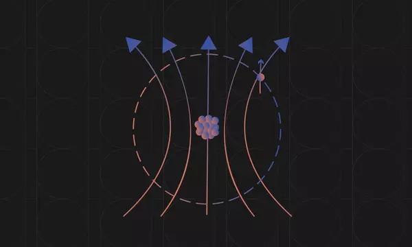 Arrows pointing upward bend toward a clump of spheres in the center of the illustration. 