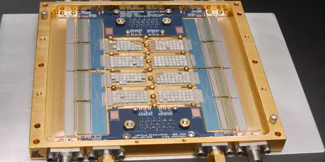 An array of sensors appear as a set of rectangles within a gold-colored metal frame.