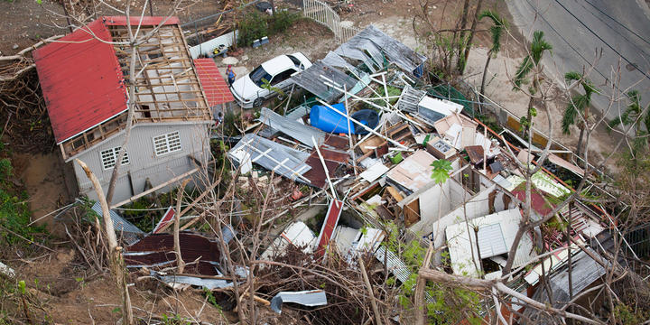 A home in the mountains of Puerto Rico lies in ruins as a result of the extreme force winds of Hurricane Maria.