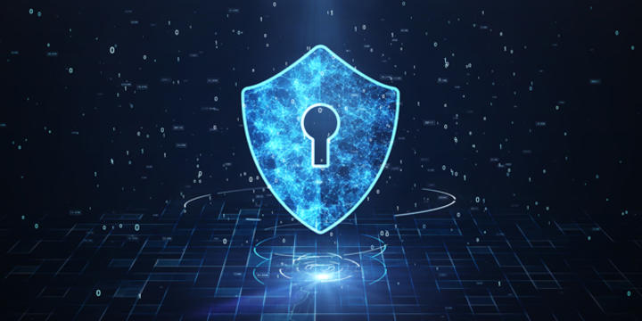 cybersecurity lock with a technology background
