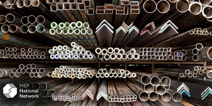 manufacturing metal materials stacked on shelves