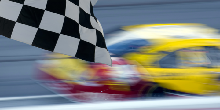 Race car and checkered flag 