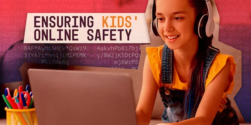 Video title screen shows young girl at computer with title: Ensuring Kids' Online Safety