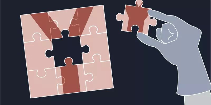 Illustration shows a gloved hand holding a puzzle piece that fits into the center of a puzzle showing the letter Y. 
