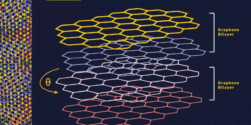 Illustration depicts two bilayers (two double layers) of graphene