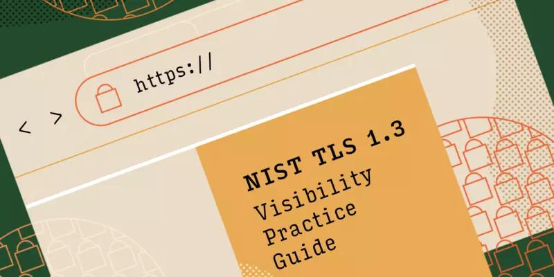 Illustration shows a website with https:// at the top and and the NIST TLS 1.3 Visibility Practice Guide on the screen. 