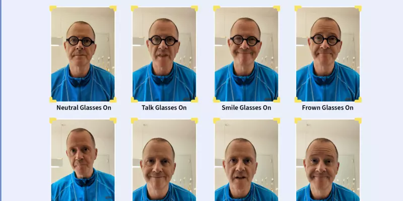 methods of data collection in research project Eight images show the same person, four wearing glasses and four without, and all with different face expressions. Label says: Database Facial Expressions.