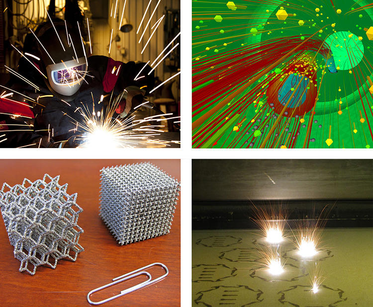 Collage of four images pertaining to manufacturing