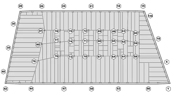 Diagram 1—Typical WTC 7 floor showing locations of columns (numbered)
