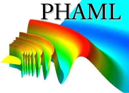 The PHAML logo is based on a wave function from the solution of an eigenvalue problem that models the interaction of two atoms confined in an optical trap. 