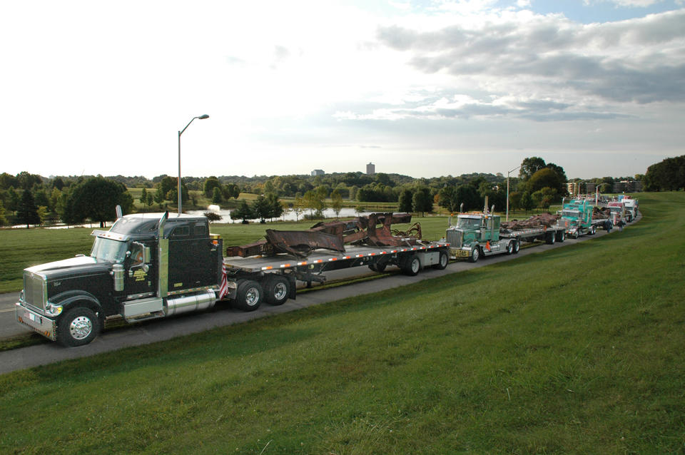 A truck returning steel recovered the the World Trade Center towers returned to the Port Authority of New York and New Jersey.