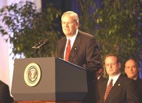 Charles L. Korbell, president and chief executive officer, Clarke American Checks, Inc., speaking at the Malcolm Baldrige National Quality Award ceremony. 