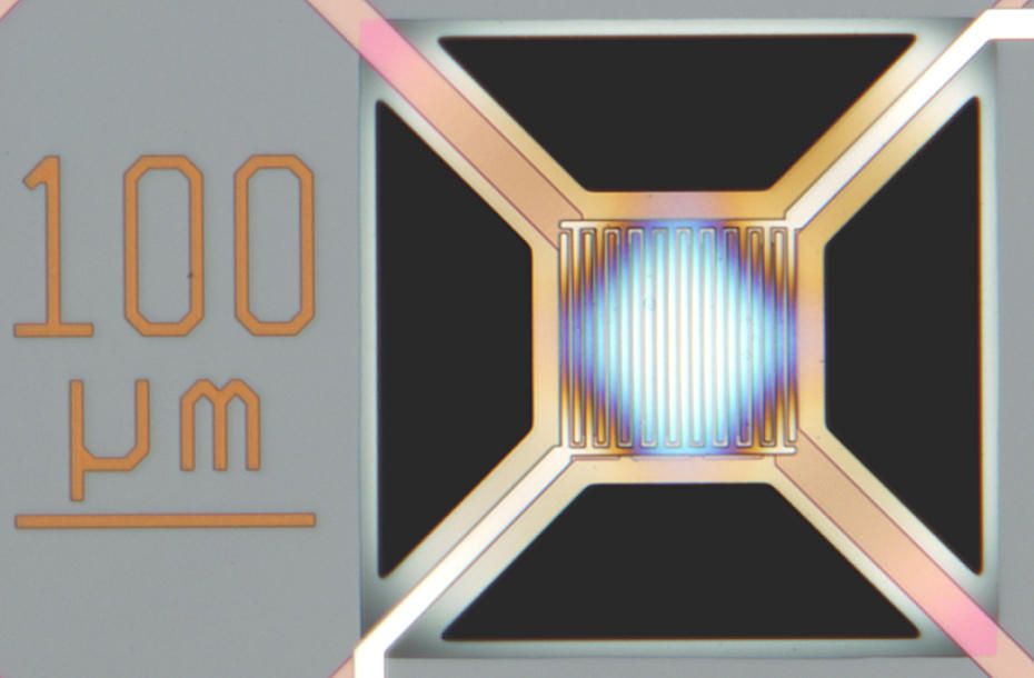 Illustration of a new chemical sensor that is comprised of 16 microheater elements and eight types of sensors