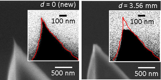 Images showing the degradation of an atomic force microscope tip