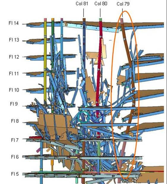 Graphic showing the buckling of WTC 7 Column 79 