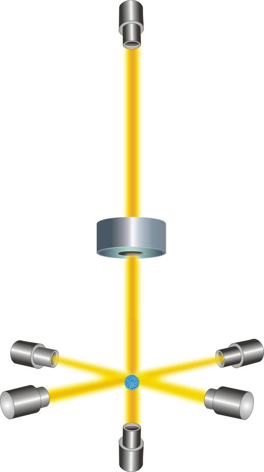 FIGURE 1: A gas of cesium atoms enters the clock's vacuum chamber. 