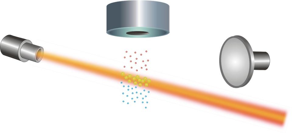 FIGURE 4: Cesium atoms that were altered in the microwave cavity emit light when hit with a laser beam.