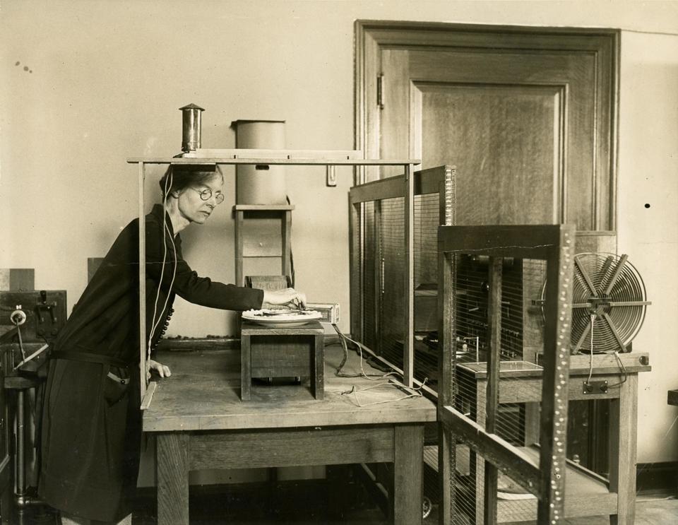 Professor Louise Sherwood McDowell in Wellesley College physics lab ca.1909-1920