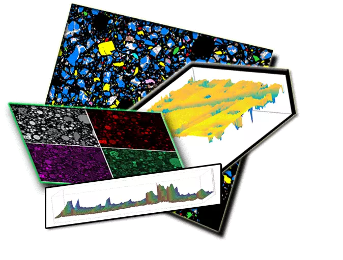 Overlay of output from several different cement characterization methods