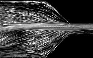 Image of jetting flow in microfluidic channel