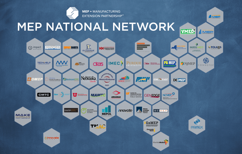MEP National Network map with MEP Center logos