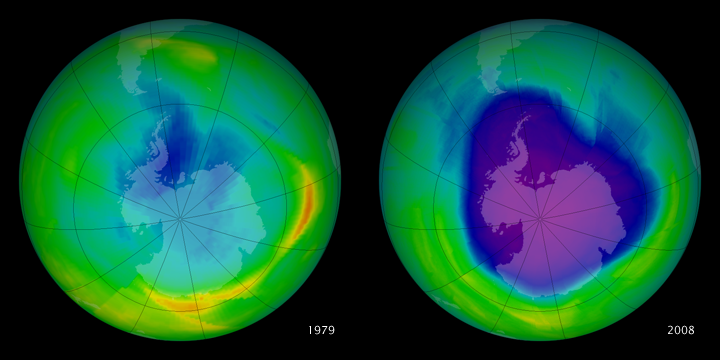 Ozone hole in 1978 and 2008
