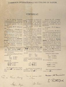 Photo of old document, certificate for Secondary Standard No. 6.