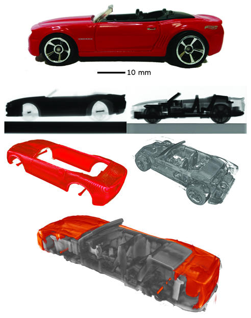 Various pieces of a red Hot Wheels car.