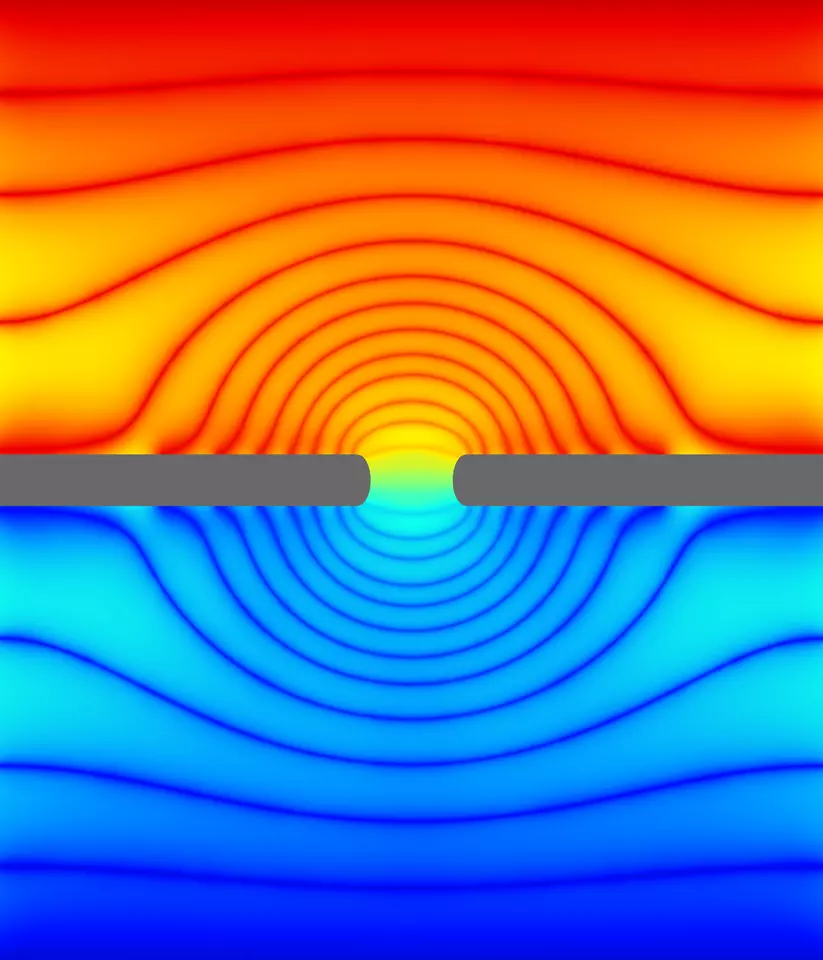 Illustration showing lines of electrical force around an opening to a cell.