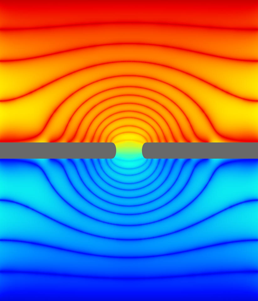 Illustration showing lines of electrical force around an opening to a cell.