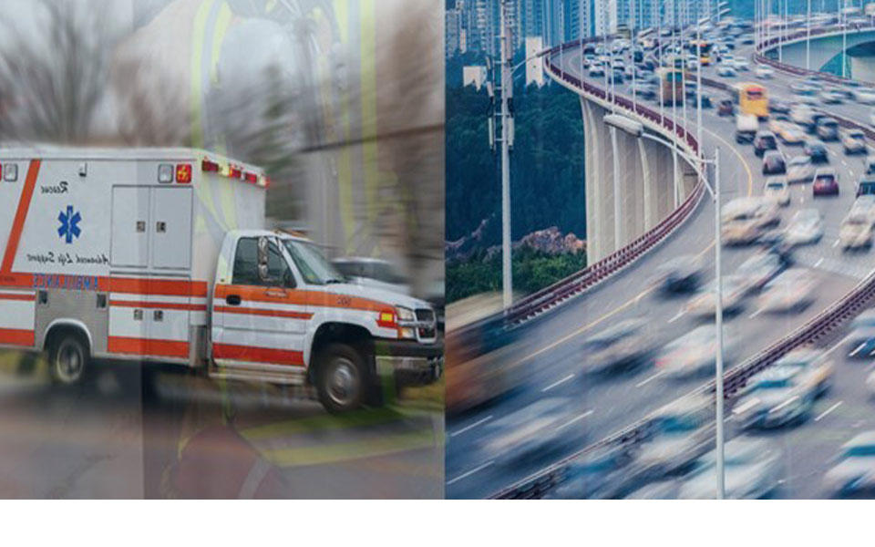 left-ambulance; right-highway traffic