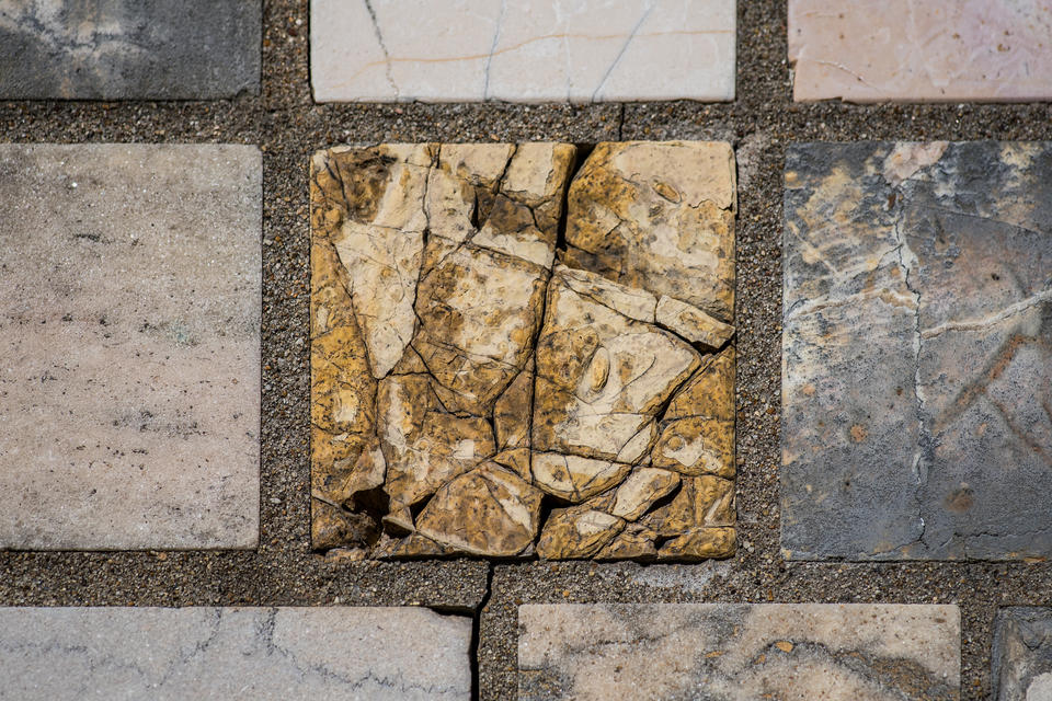 A fine-grained yellowish marble from Coimbra, Portugal, in the NIST Stine Test Wall