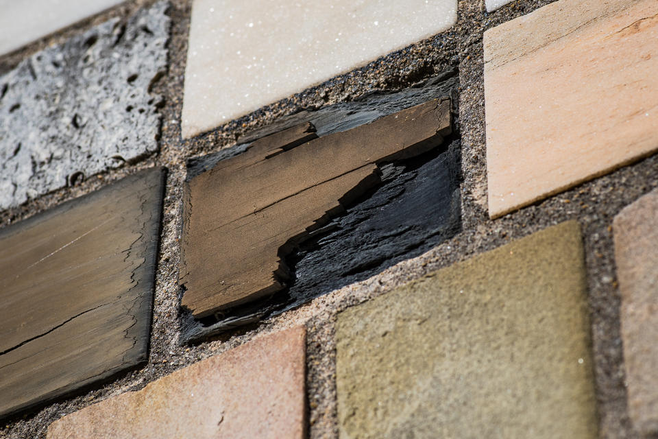 Severely weathered sample of Pennsylvania slate in the NIST Stone Wall