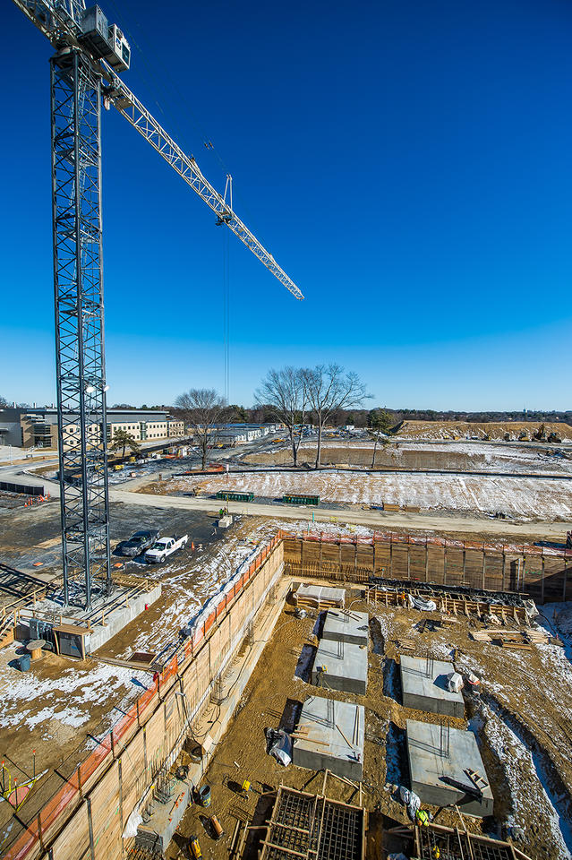 A crane over an open hole