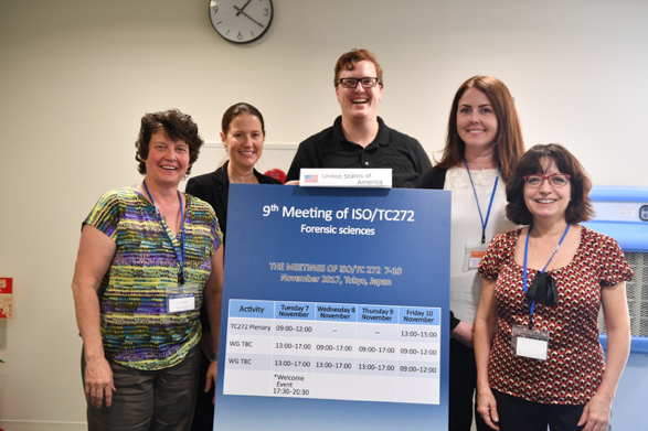 U.S. TAG Delegates (left to right: Jan Girten, ACISA; Pam Sale, ANAB; Adam Dale, DoD; Erin Forry, ASCLD, U.S. TAG Secretariat; and Soraya McClung, ASCLD, in Tokyo, Japan in November 2017.