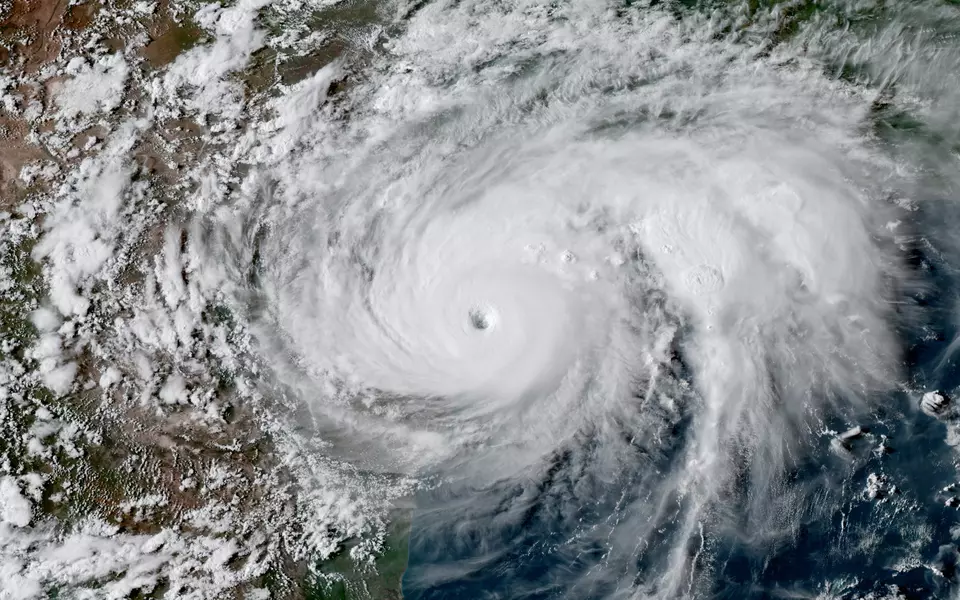 Satellite photo of Hurricane Harvey making landfall on the Texas Gulf Coast