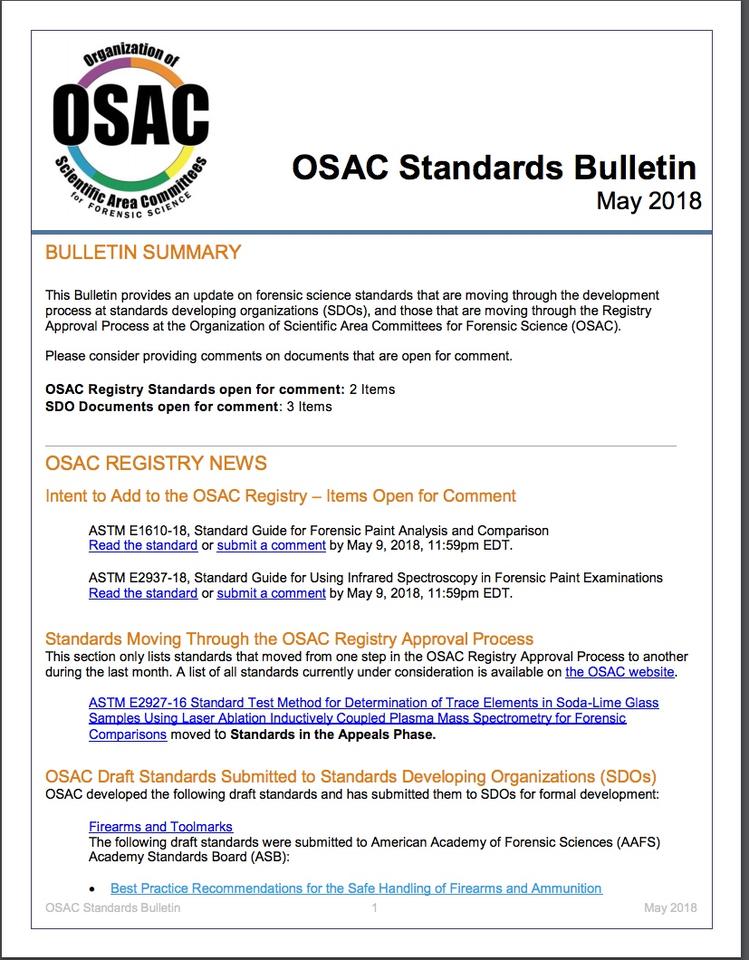 May 2018 Standards Bulletin