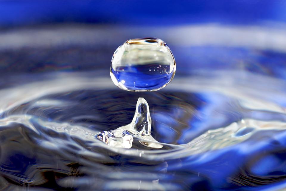 a drop of water springing up from a pool