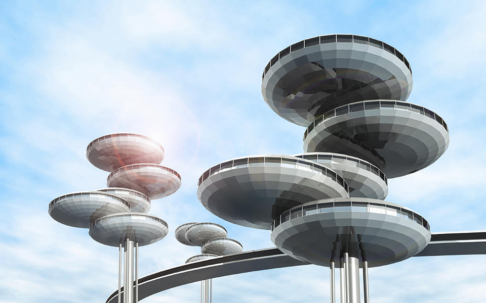 futuristic saucer-shaped sky homes