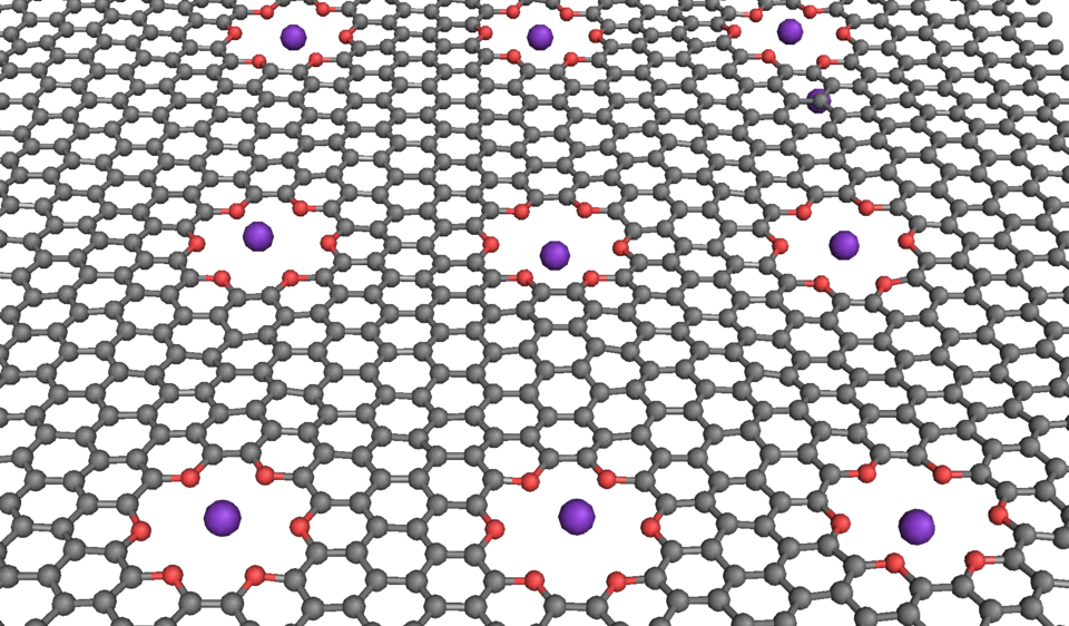 Illustration of gray-colored chains linked together with red holes and purple spheres