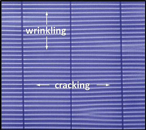 Optical image of wrinkling-cracking of a thin membrane active layer.