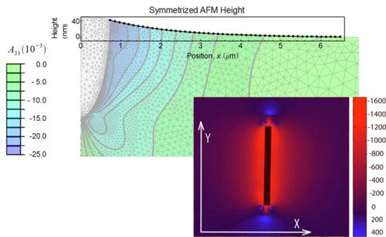 CRM map of wedge indent with accompanying finite element simulation.