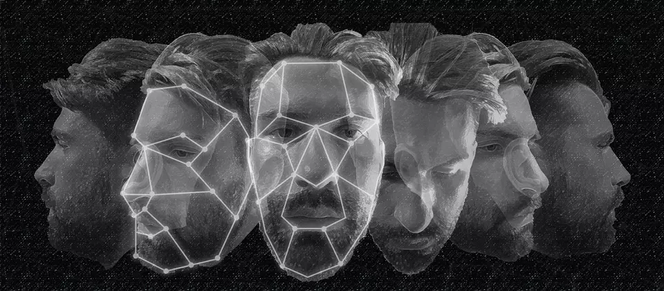 computerized image of a bearded face shown from several angles