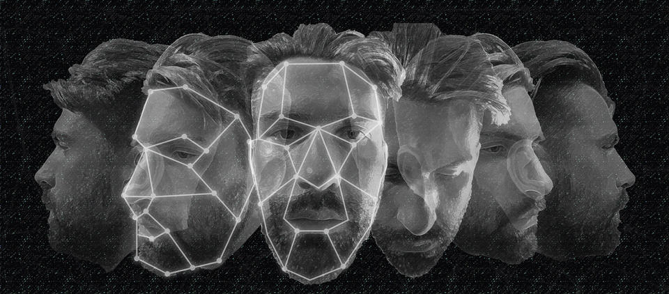 computerized image of a bearded face shown from several angles