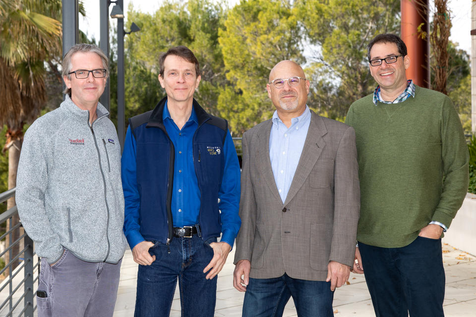 The JIMB team: L to R: Drew Endy, Arend Sidow, Marc Salit and Sasha Levy.