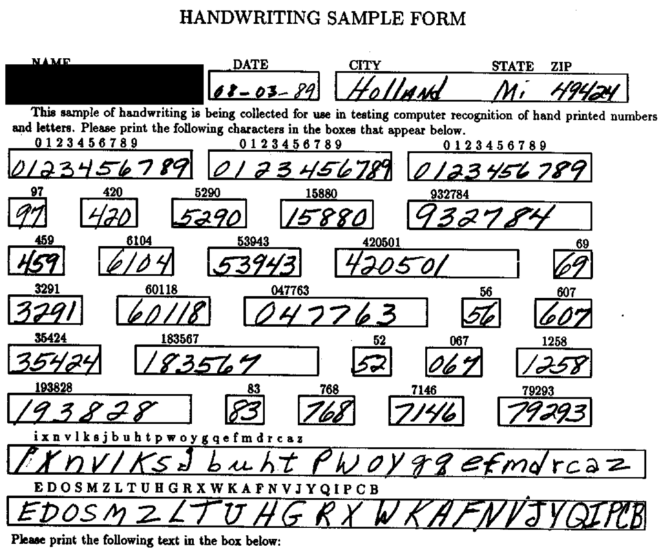 NIST Handprinted Forms and Characters