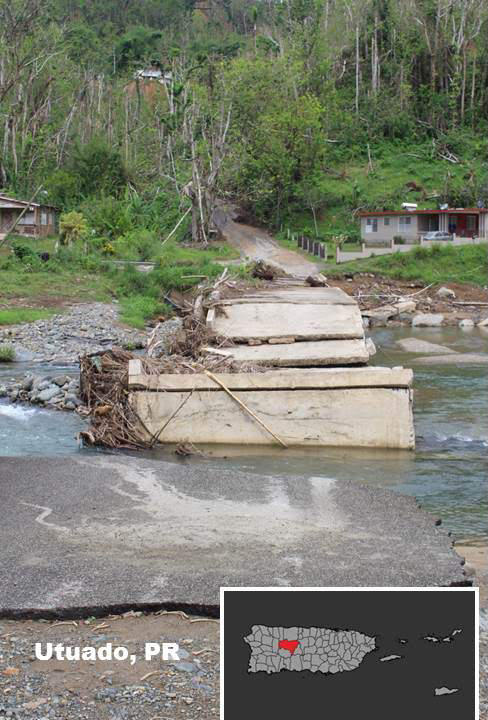 Damaged bridge in Utuado, Puerto Rico