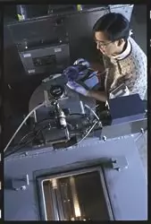 Eric Lin working at a focused neutron beam